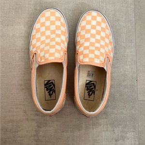 Vans peach checkered slip ons